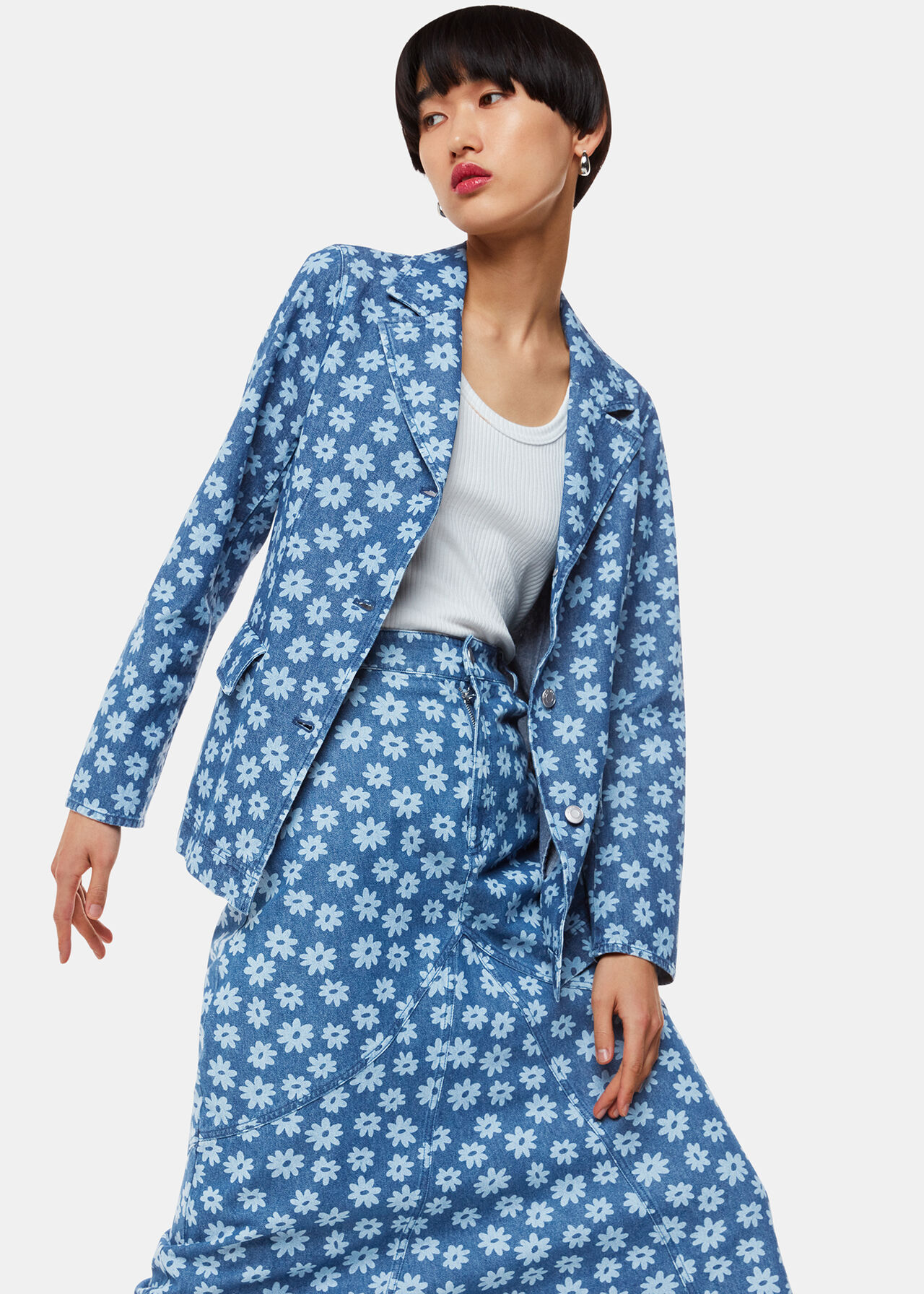 Graphic Daisy Denim Maxi Skirt